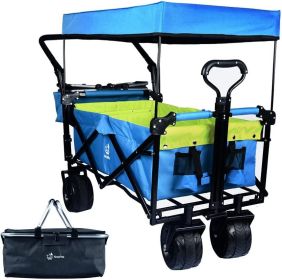 Collapsible Wagon 140L Wagons Carts Foldable with Removable Canopy, Folding Wagon Cart with Wheels for All-Terrain with Brake