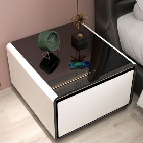 Smart Side Table with Built in Fridge, Wireless charging, Power socket and Human sensor light (Color: White)